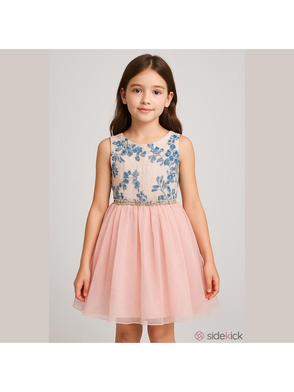 Elegant Pink and Blue Floral Kids Dress